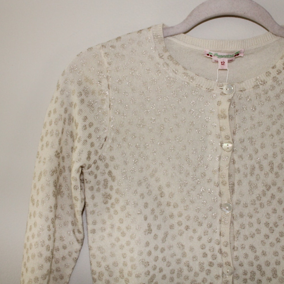 Nwt Bonpoint Cashmere Long Sleeve Button Front Cardigan Sweater Off White Gold — image 2 of 7